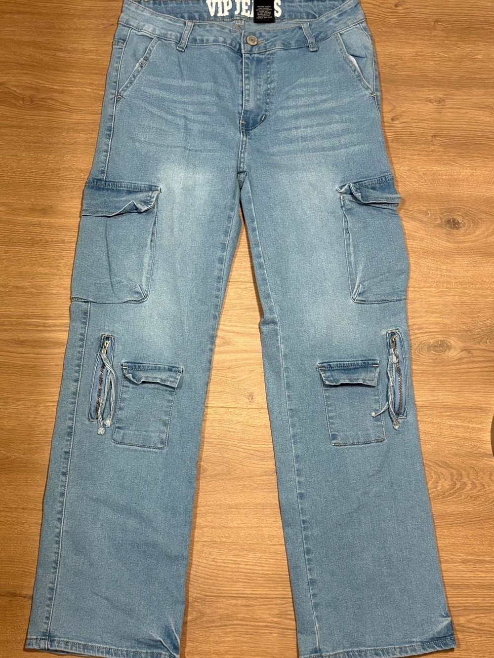 VIP Light Blue Straight-Leg Cargo Jeans